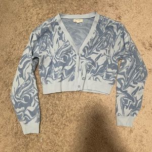 PacSun blue swirl button up cropped sweater